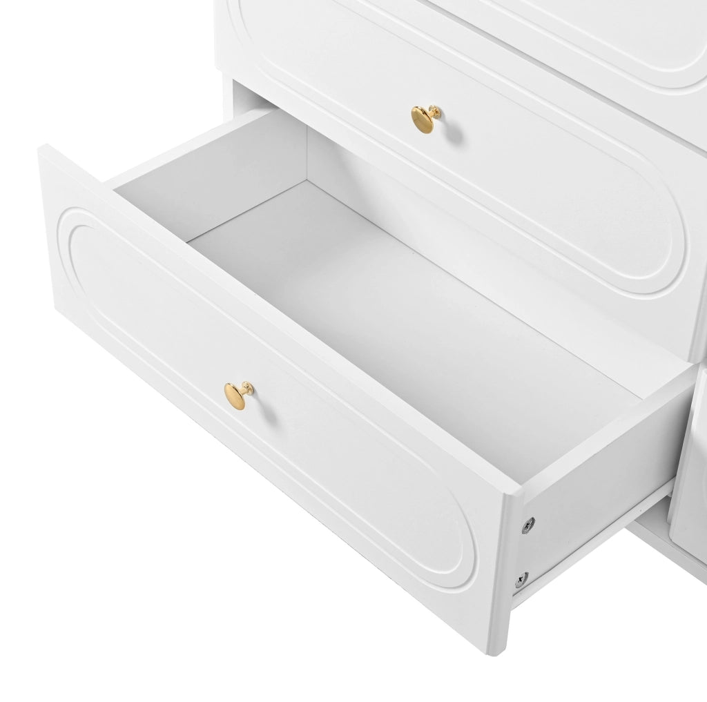 Credenza ULEVR 120x40x75 cm con 6 cassetti e piedini in metallo, bianca