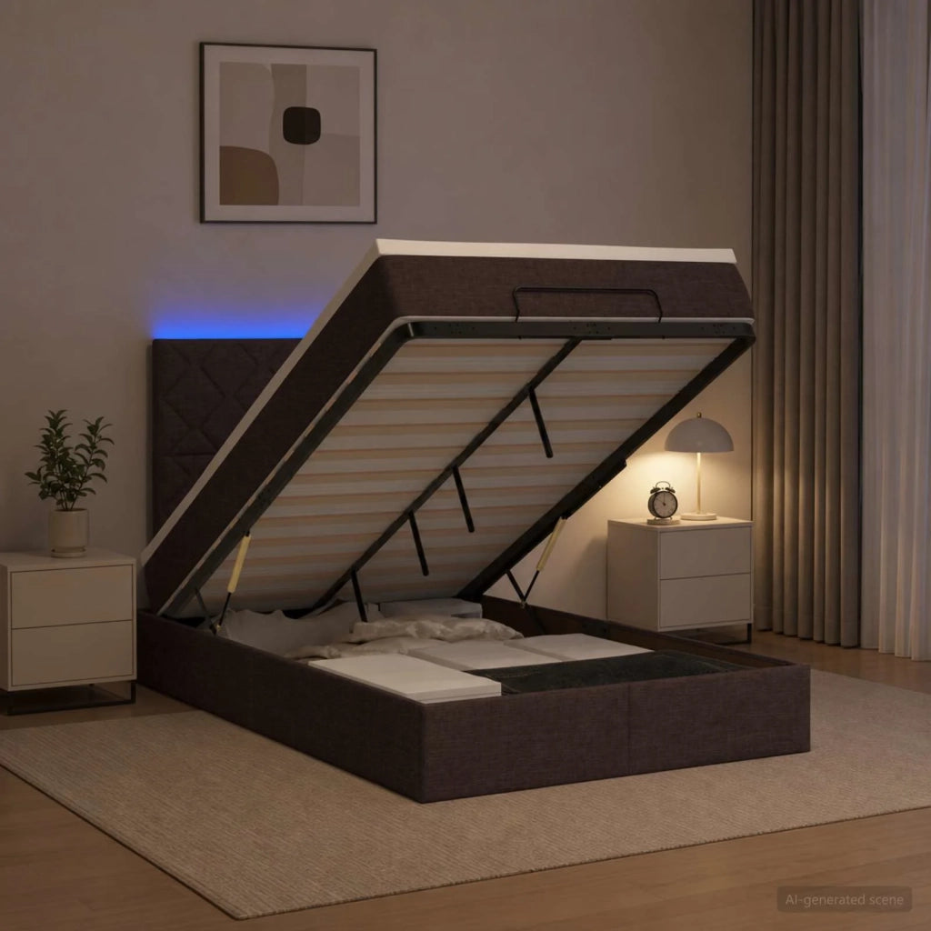 Letto Ottomano con Materasso e LED Marrone Scuro 120 x 190 cm 3458141