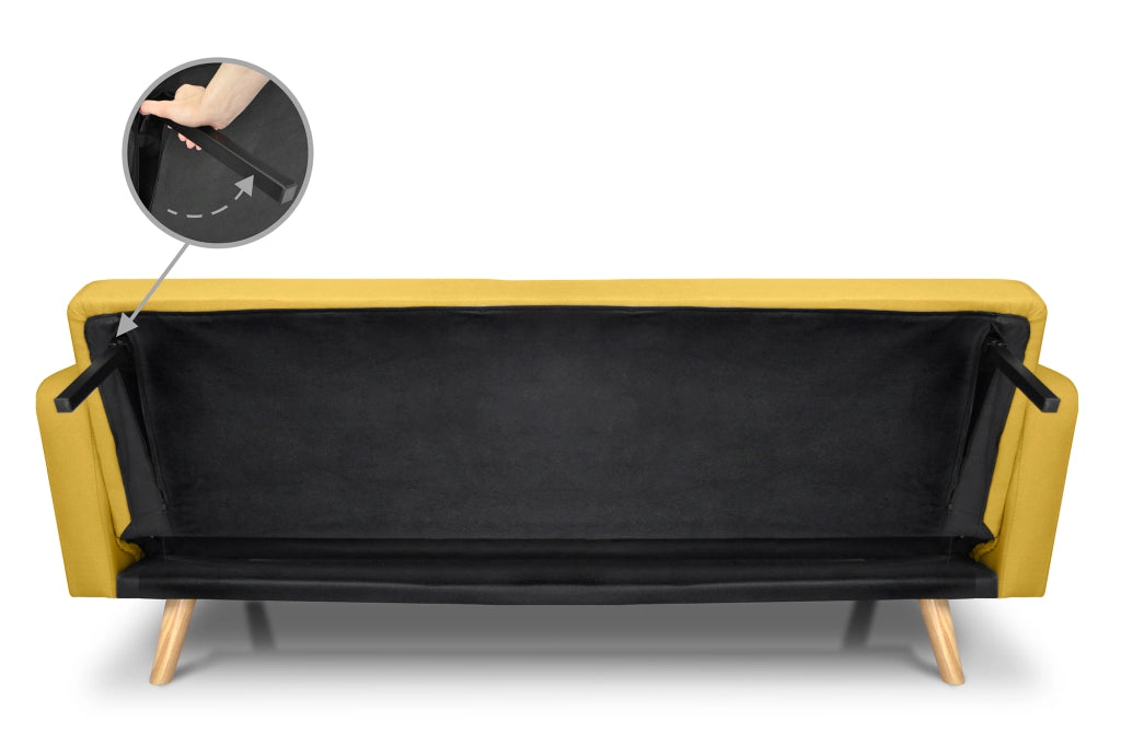 Divano letto clic clac in tessuto vellutato giallo, divano 3 posti - Henry - DL-HE16FBC