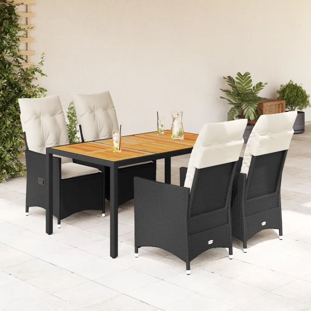 vidaXL Set da Pranzo da Giardino 5 pz Nero con Cuscini in Polyrattan