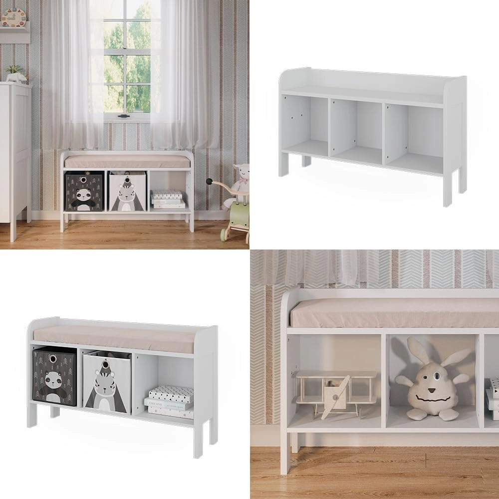Scaffale per bambini Ajaton, Bianco, 107.2 x 63.8 cm, con scaffale per giocattoli e 3 vani aperti per riporre gli oggetti