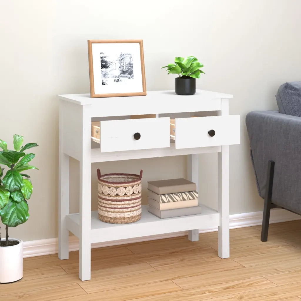 Tavolo Consolle | Tavolo d'Ingresso Bianco 75x35x75 cm in Legno Massello di Pino