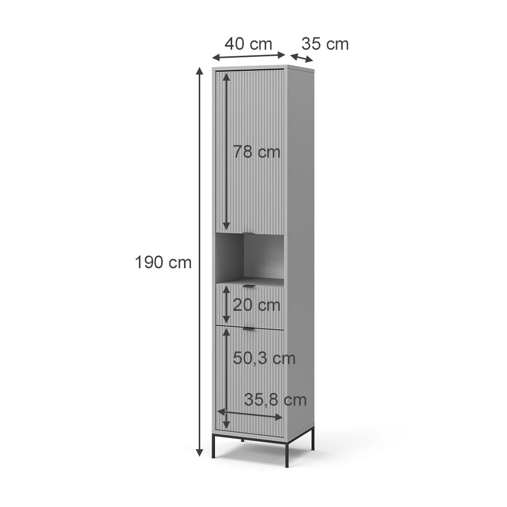 Vicco Armadio per il bagno Grigio 40 x 190 cm con ante e cassetto