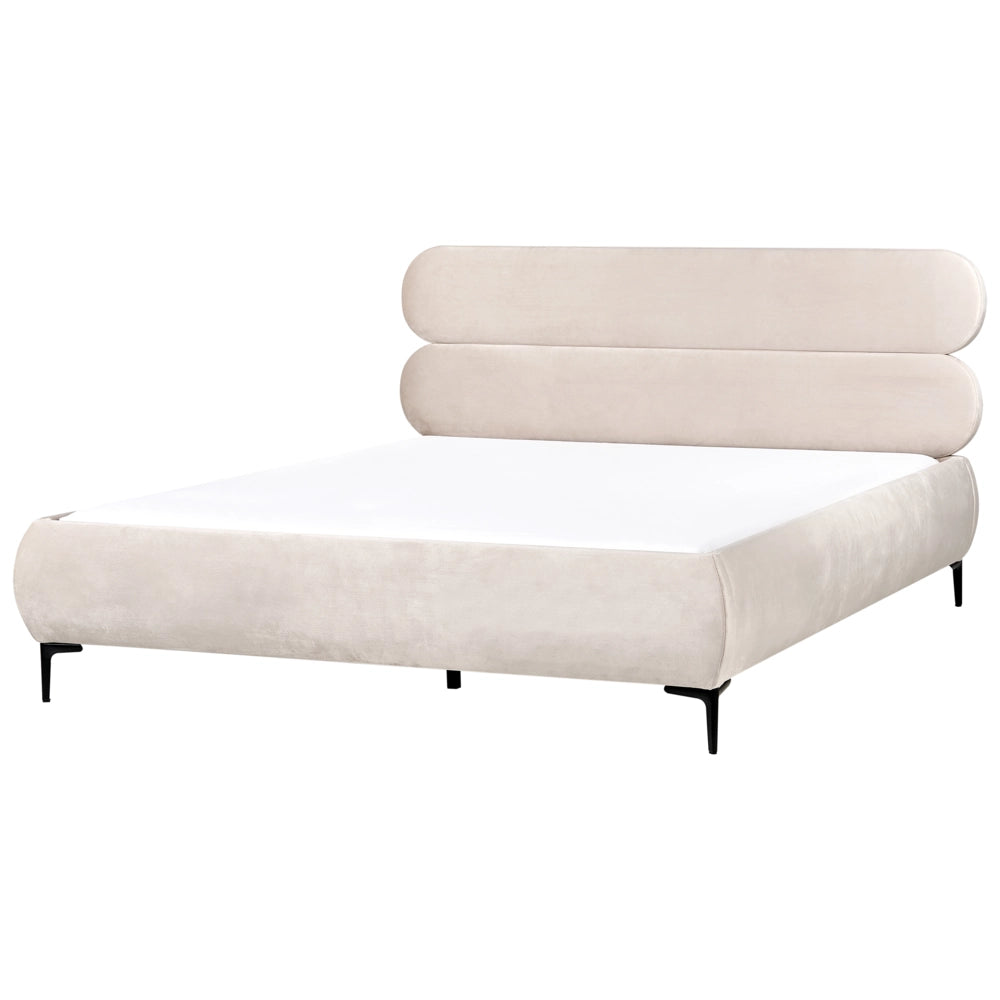 Letto con rete in velluto beige chiaro 180 x 200 cm testata gambe in metallo nero camera da letto classica minimalista