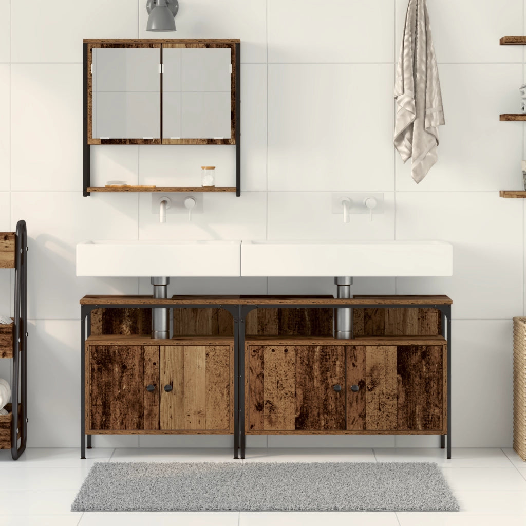 Mobiletto per lavabo con lavello integrato in legno recuperato