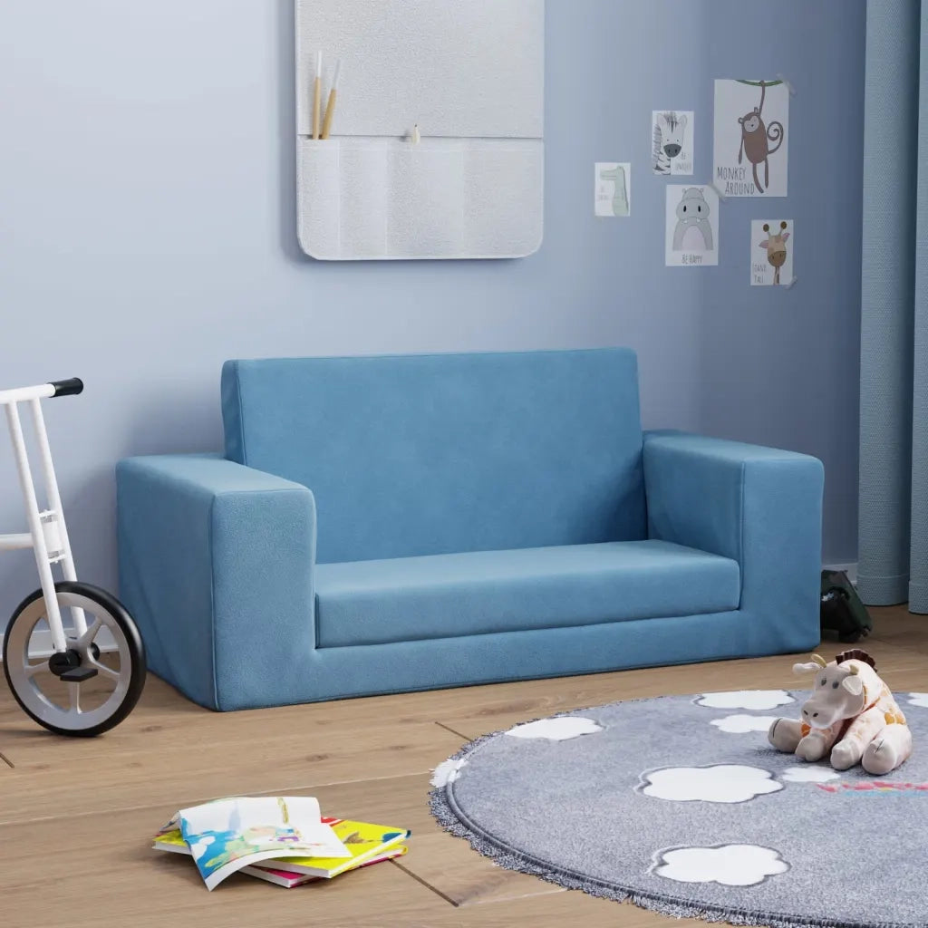 Divano letto | Sof¨¤ letto | Letto singolo per Bambini a 2 Posti Blu in Morbido Peluche
