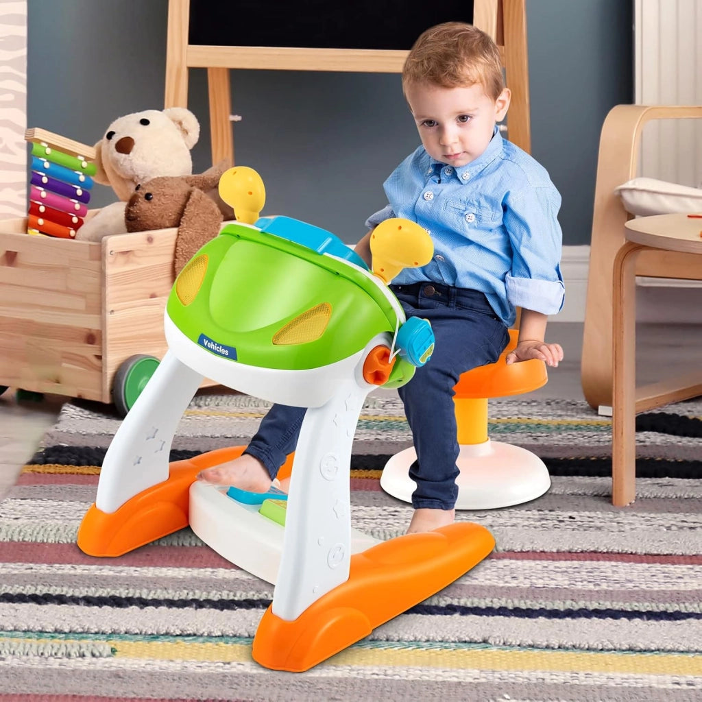 Volante per Bambini Educativa, Simulazione Volante di Guida Giocattolo con Sgabello, Luce Musica, Giocattoli Musicali per la Prima Educazione, Regalo per Bambini