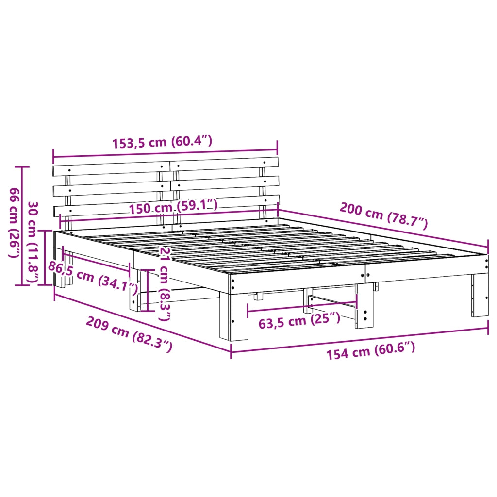 Struttura Letto in Legno di Pino Marrone cerato Legno massello