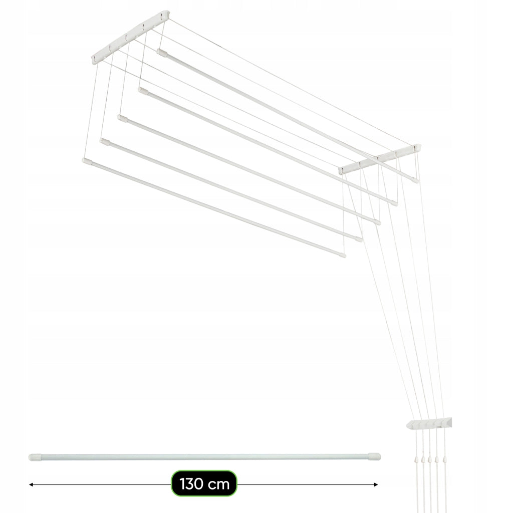 Stendibiancheria da soffitto KADAX per bagno, 5 barre, 130 cm, resistente e robusto.