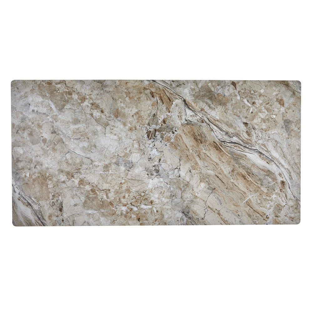 Tavolo Rettangolare Imperial 180x90 in Ceramica Effetto Marmo Senafe Brown Lucido con Gambe in Metallo Nero
