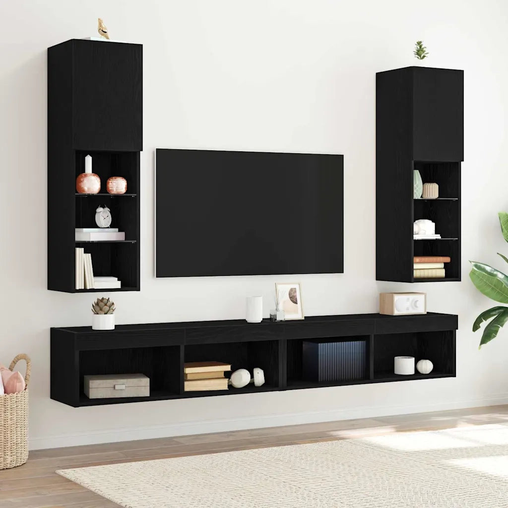Set mobile TV con LED 2 pcs Rovere Nero 30,5 x 30 x 102 cm 862199