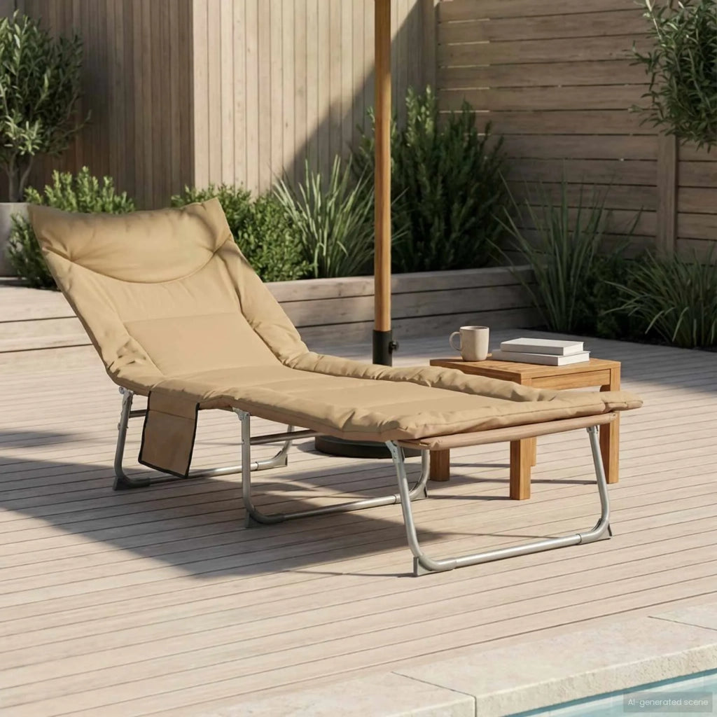 Lettino prendisole pieghevole con cuscino Beige 42032383