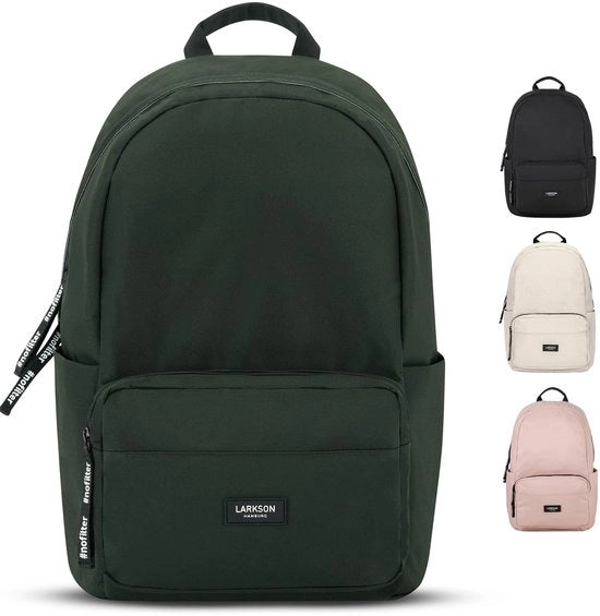 Zak scolastico per ragazze e ragazzi adolescenti verde scuro - Nr. 3 - Borsa per donne e uomini per la scuola - 16 pollici portafoglio per laptop - Realizzato con PET riciclato - Impermeabile
