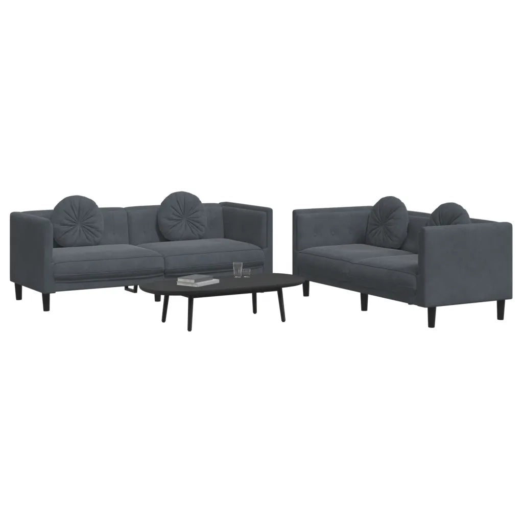 Set di Divani 2 pz con Cuscini Grigio Scuro in Velluto 3209258
