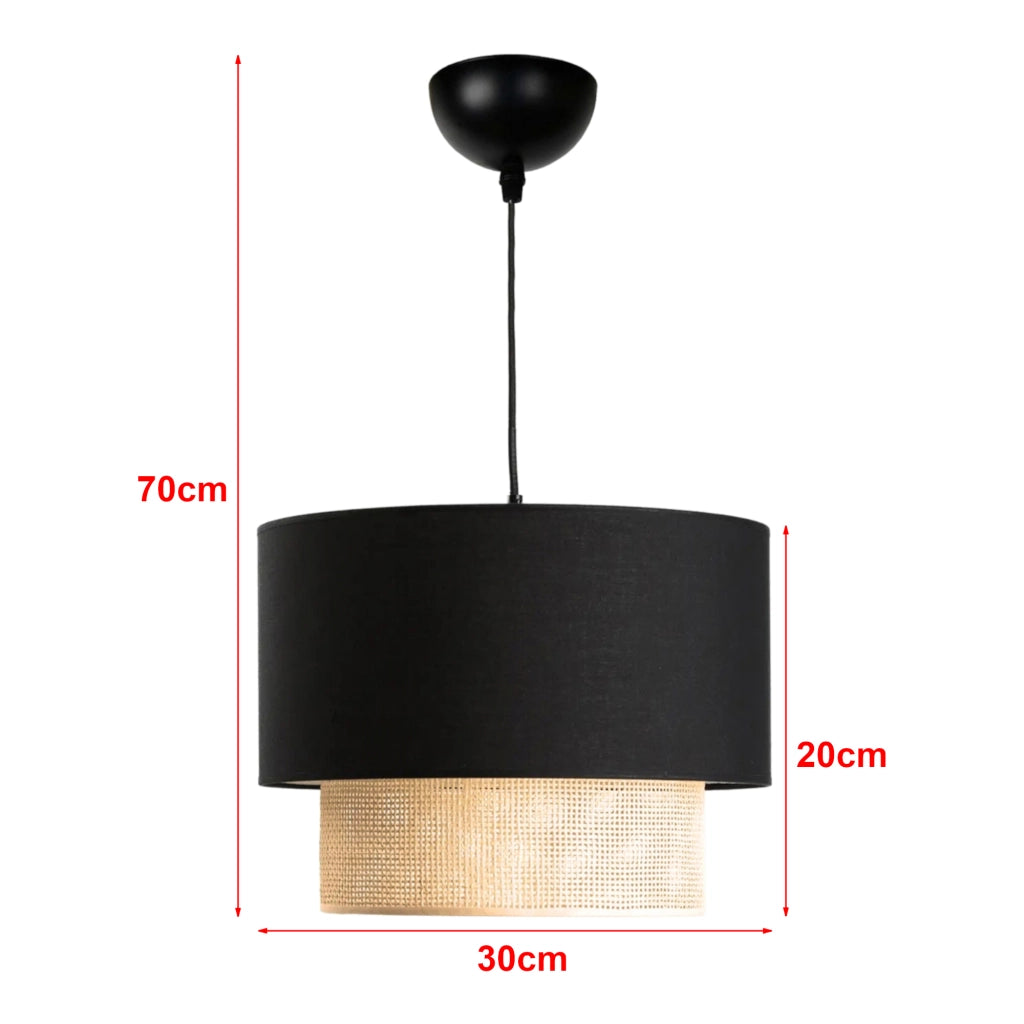 Lampada a Sospensione 'Loughborough' Lampada da Soffitto con Paralume a Doppio Cilindro Lampadario con Abat-jour in Tessuto - Nero / Giallo - lux.pro