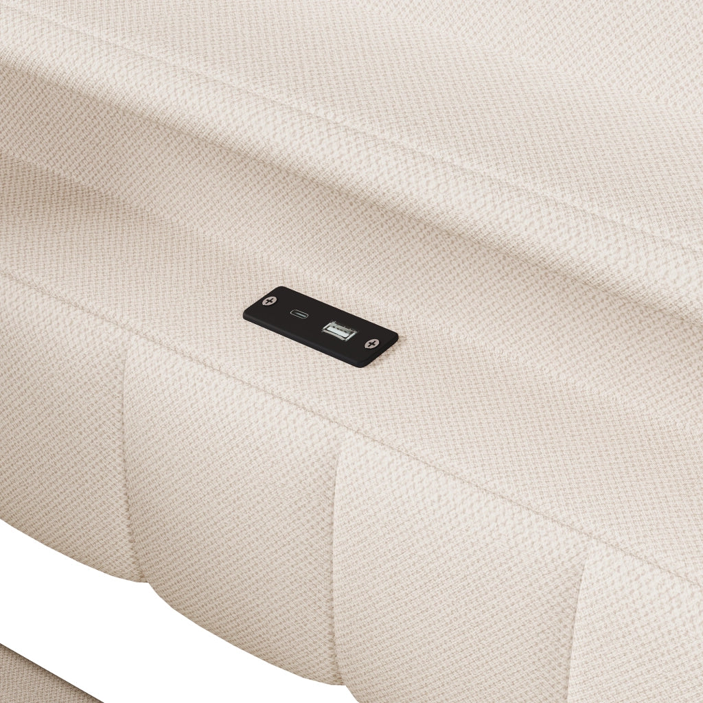 Letto divano contenitore 90x200 cm in lino beige con apertura idraulica; LED; USB e USB-C