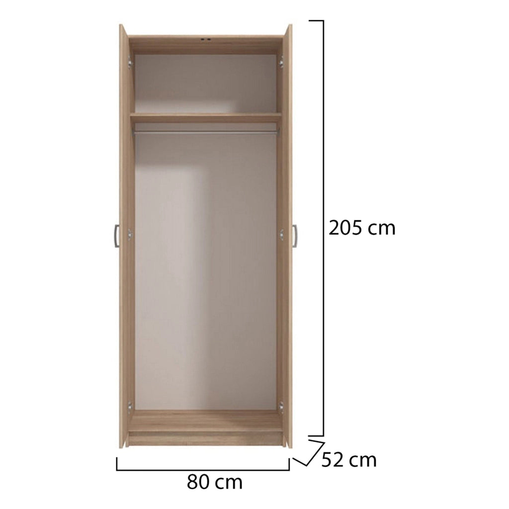 Armadio Camera da Letto Roncaro, Guardaroba 2 Ante Appendiabiti, 80x205h cm Marrone Rovere