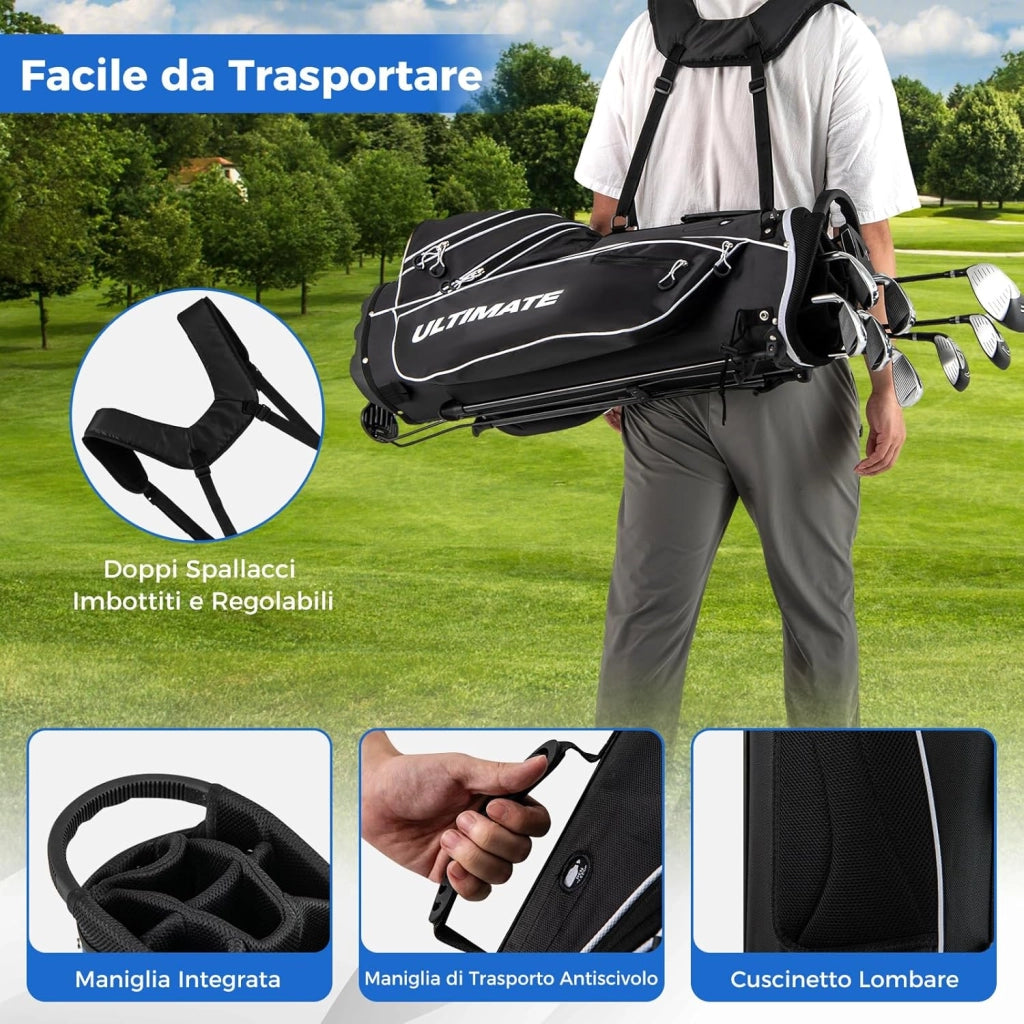 Set Completo di Mazze da Golf per Destri da Uomo, con Driver da 460 cc, Legno da Fairway 3, Ibrido 4, Ferri 6 7 8 9, P, Putter e Borsa per mazze da golf