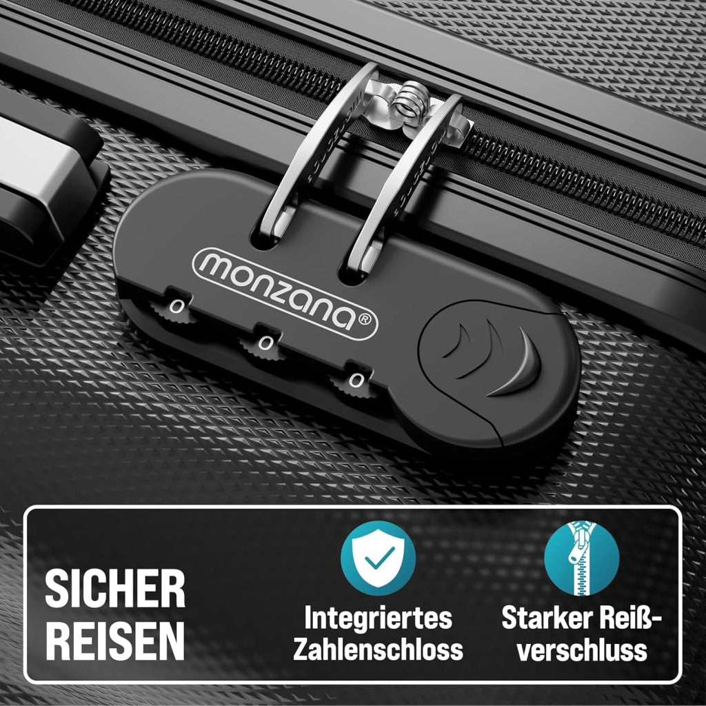 ® Set di Valigie 3 Pezzi con Lucchetto Organizer Cinghia Maniglie Ruote Doppie Piedi Trolley Rigido M-L-XL