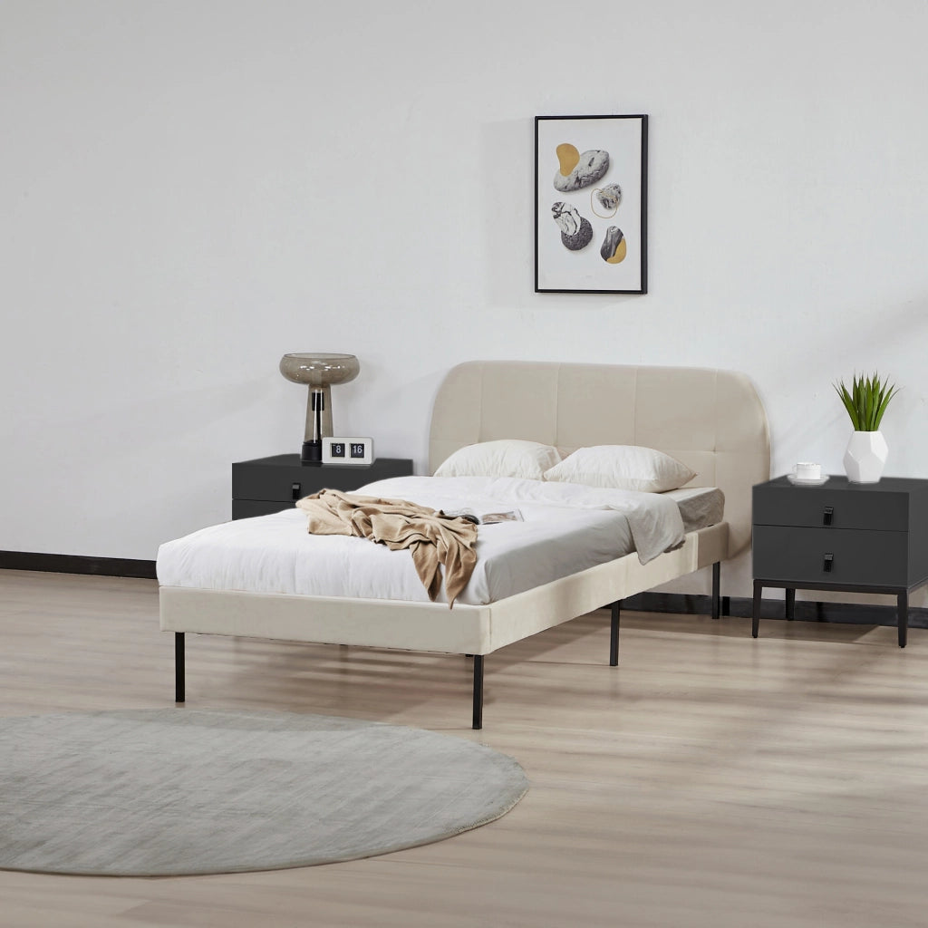 Letto Singolo Porvoo 90x200 cm Testiera Imbottita Rivestimento in Velluto - Beige [en.casa]