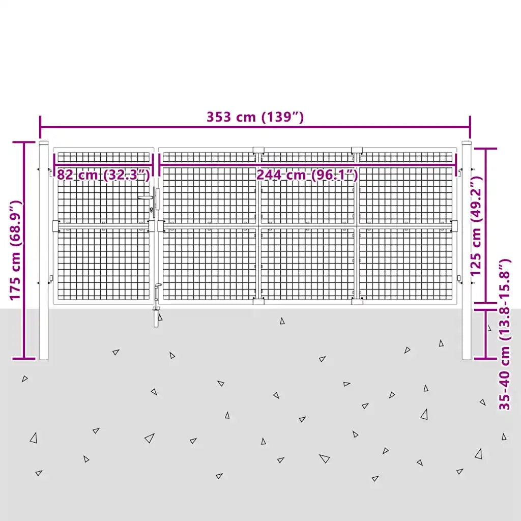 Cancello da Giardino in Rete Antracite 350x125 cm in Acciaio Zincato 154543