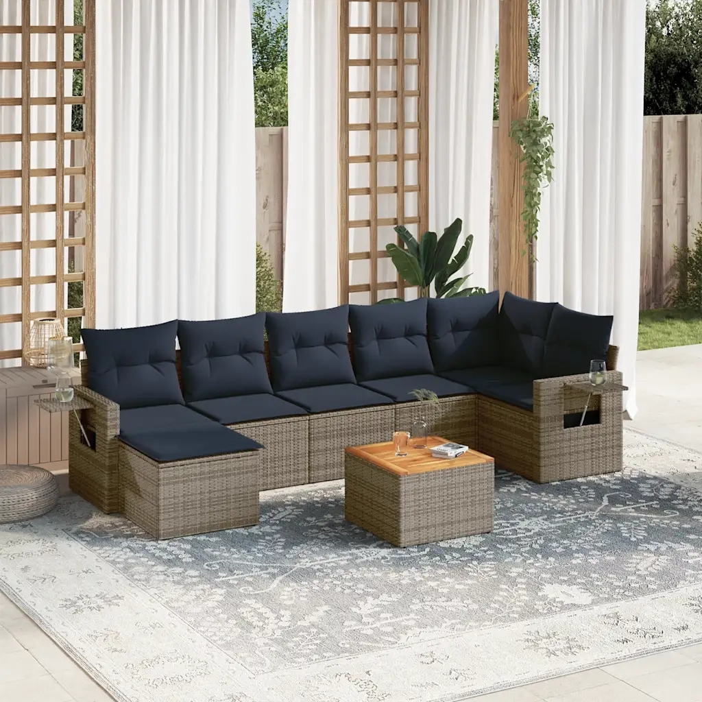 Set Divani da Giardino 8 pz con Cuscini Grigio in Polyrattan 3224675