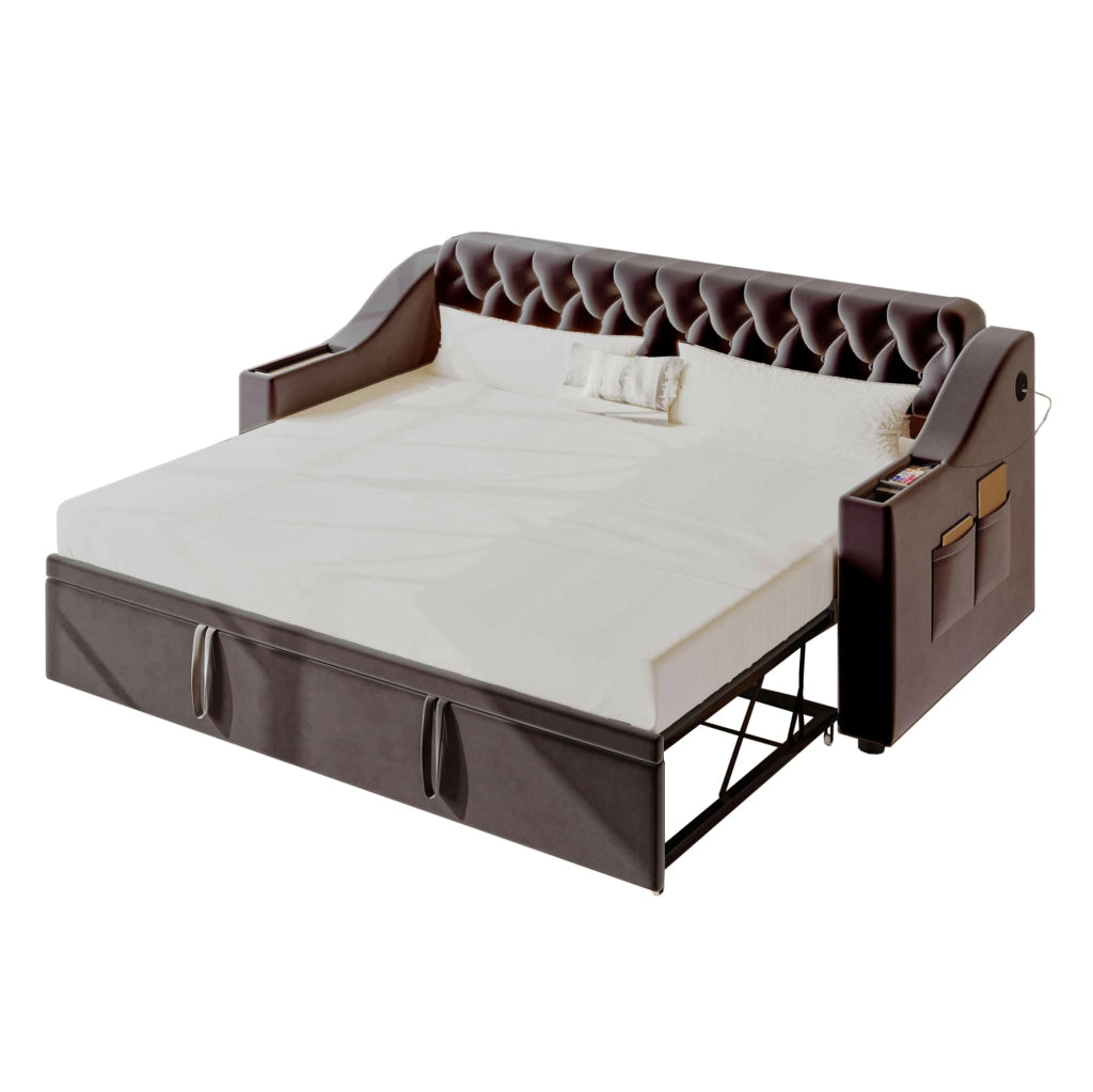 Divano letto imbottito estraibile 90x190 cm grigio con USB