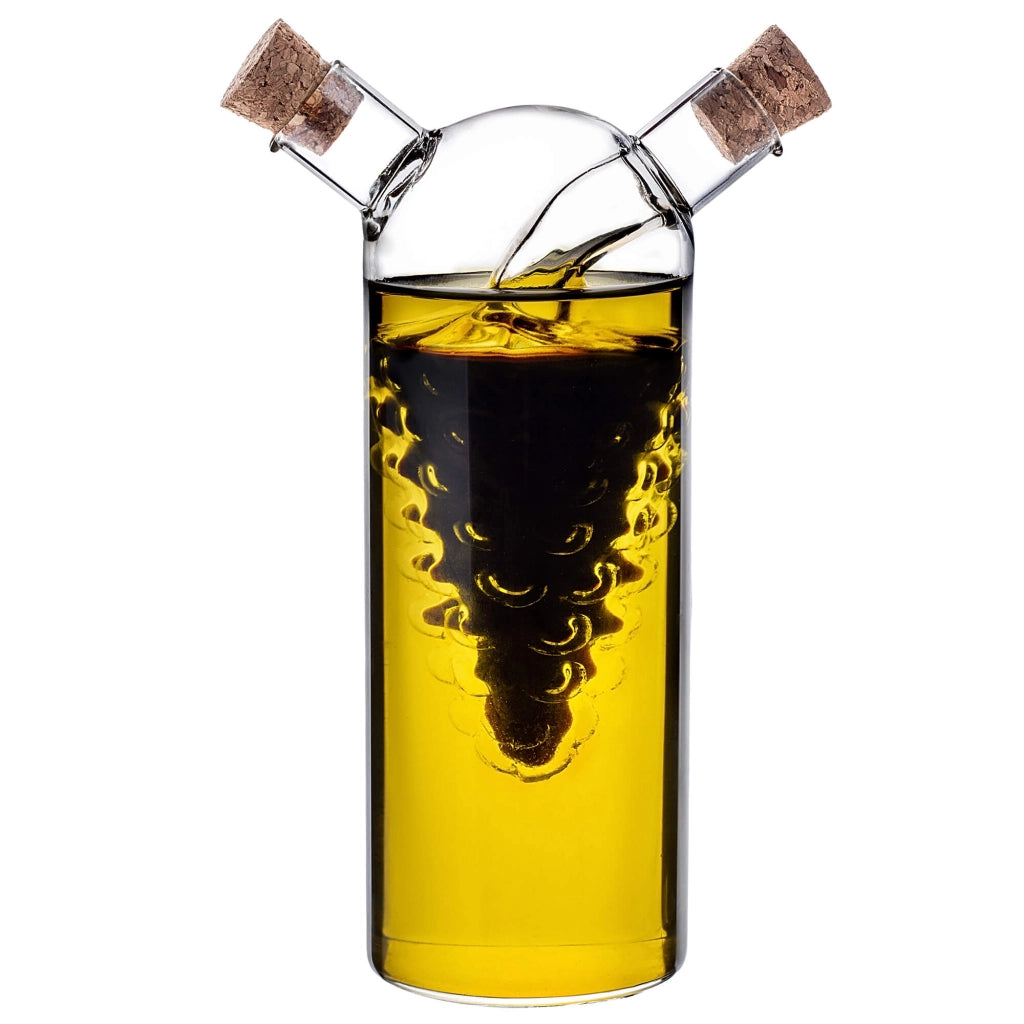 Bottiglia KADAX per olio e aceto, caraffa in vetro da 350 ml, 2 in 1 per olio e aceto con tappo.