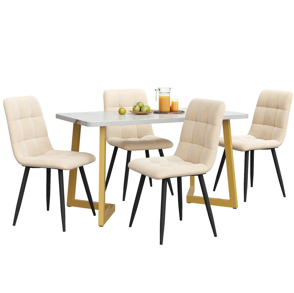 Set tavolo da pranzo beige con 4 sedie in velluto