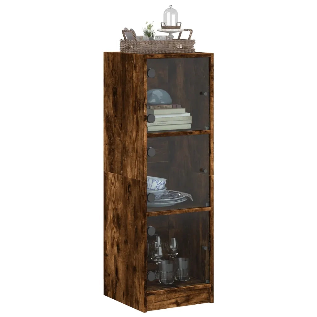 Credenza con Ante in Vetro Rovere Fumo 35x37x109 cm 836389