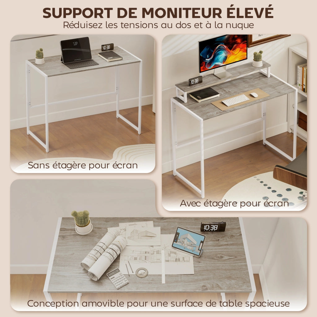 Scrivania computer pieghevole con supporto monitor ¨C zephmum ¨C legno naturale 100x48x87.5 cm