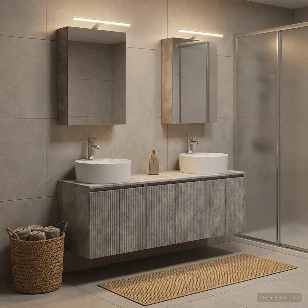 Set di Armadi da Bagno 5 pz Grigio Cemento Legno ingegnerizzato