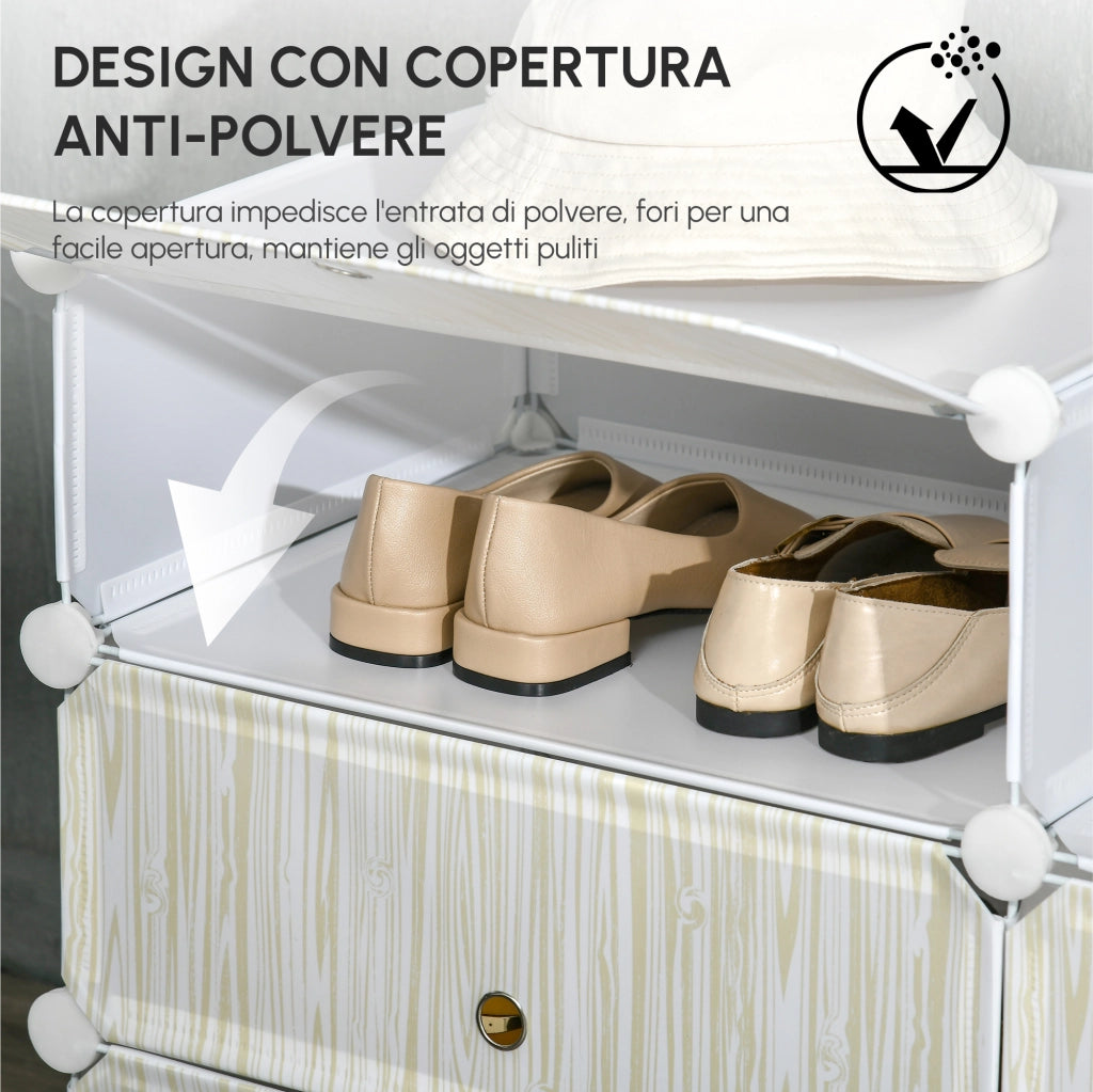 EasyComfort Mobile Scarpiera Modulare Salvaspazio, 6 Cubi 45x35x17 cm in Acciaio e PP, Bianco