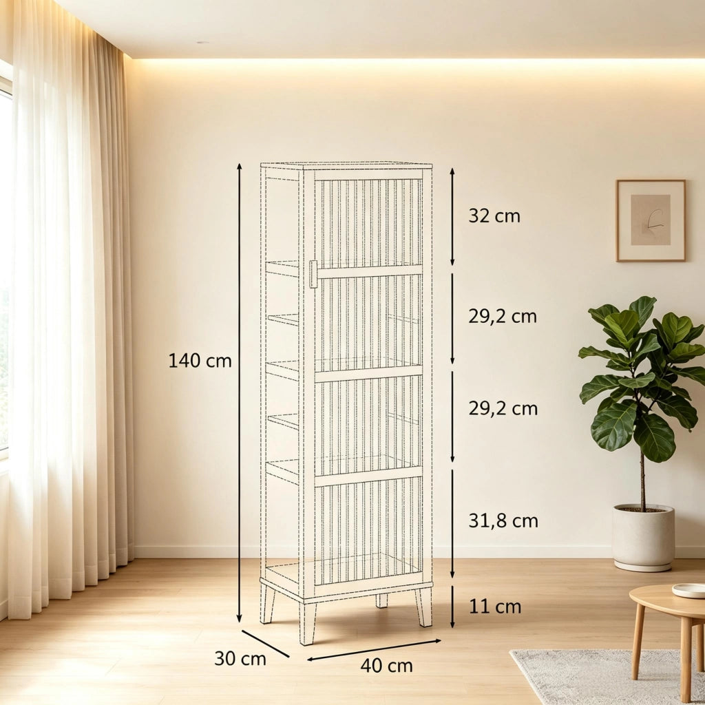ARMADIO Portaoggetti in Bambù 40x30x140 cm Naturale con 4 ripiani