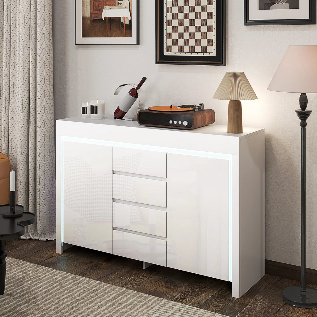 Buffet con cassetti e ante ¨C zephmum ¨C 120x34x80 cm bianco lucido