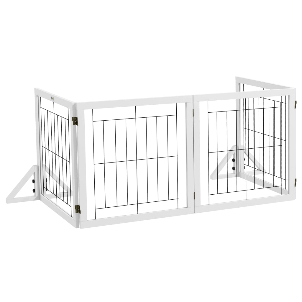 Cancellino per Cani Pieghevole con 4 Pannelli e Piedini Triangolari, 280x70 cm, Bianco
