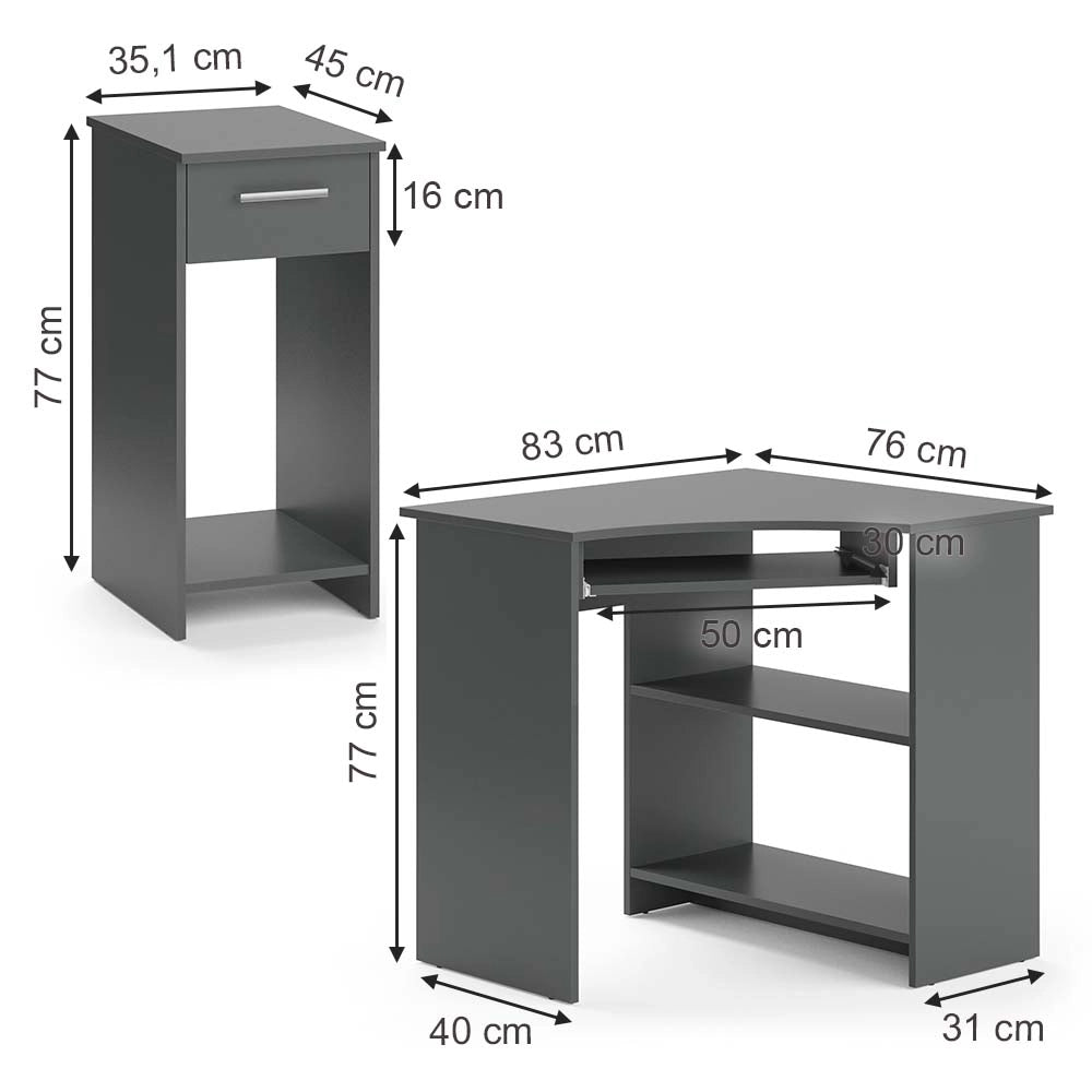 Vicco Scrivania angolare Antracite 83 x 76 cm Set con armadio PC