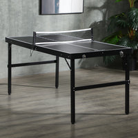 Tavolo Ping Pong Pieghevole 152x76x72 cm con Maniglia da Trasporto in Alluminio e Legno Nero