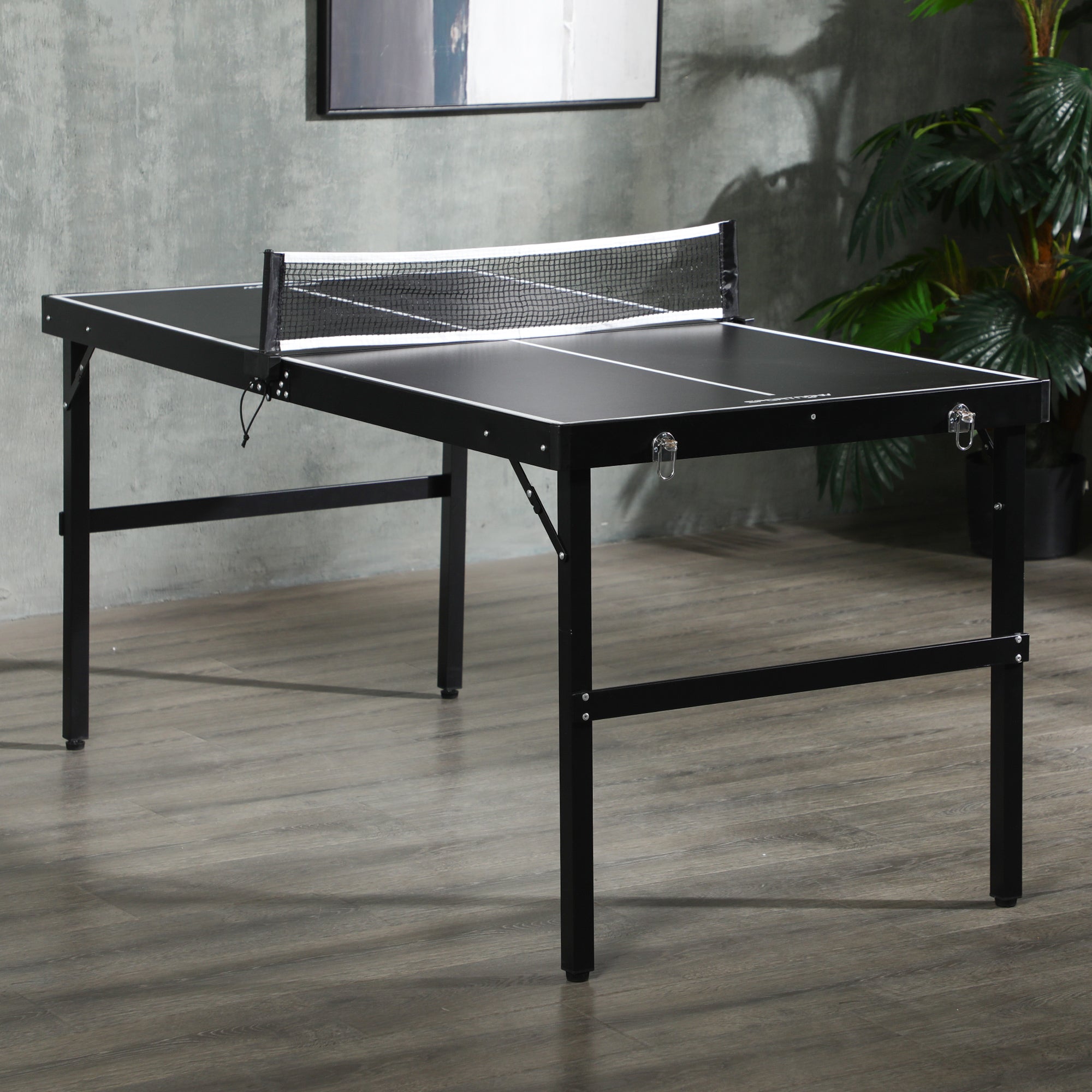 Tavolo Ping Pong Pieghevole 152x76x72 cm con Maniglia da Trasporto in Alluminio e Legno Nero