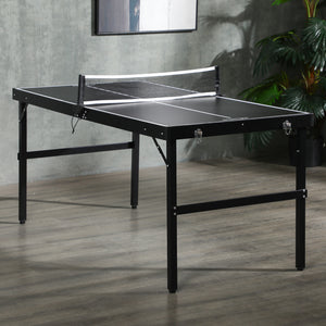 Tavolo Ping Pong Pieghevole 152x76x72 cm con Maniglia da Trasporto in Alluminio e Legno Nero