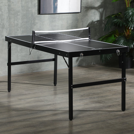 Tavolo Ping Pong Pieghevole 152x76x72 cm con Maniglia da Trasporto in Alluminio e Legno Nero