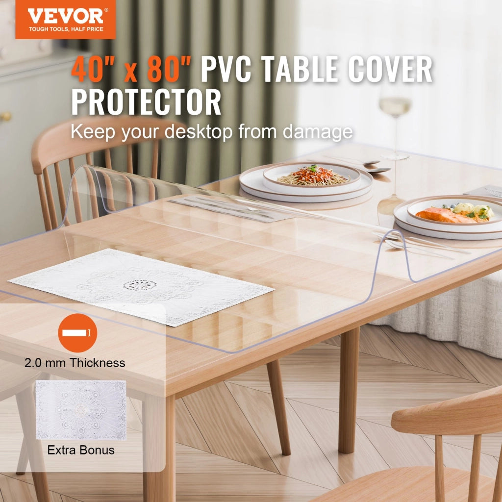 Tovaglia Trasparente in PVC 1016x2032mm Spessore 2,0 mm Protezione Tavolo Rettangolare Impermeabile Resistente per Tavolo da Pranzo e Scrivania Uffici