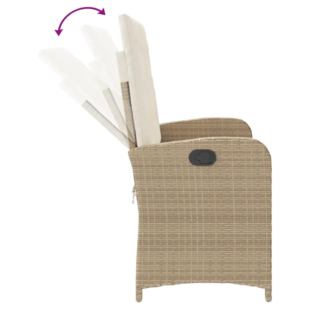 Panchina Reclinabile da Giardino | Panca da Giardino con Cuscini Beige in Polyrattan