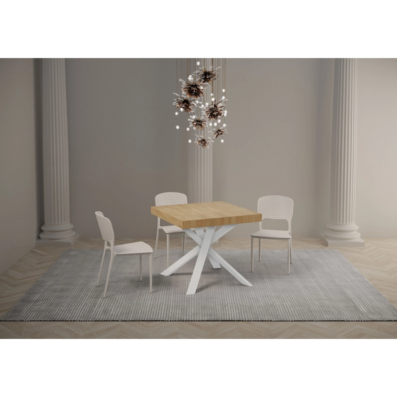 Tavolo allungabile 90x90/194 cm Clerk Premium - gambe Bianche - Quercia Natura