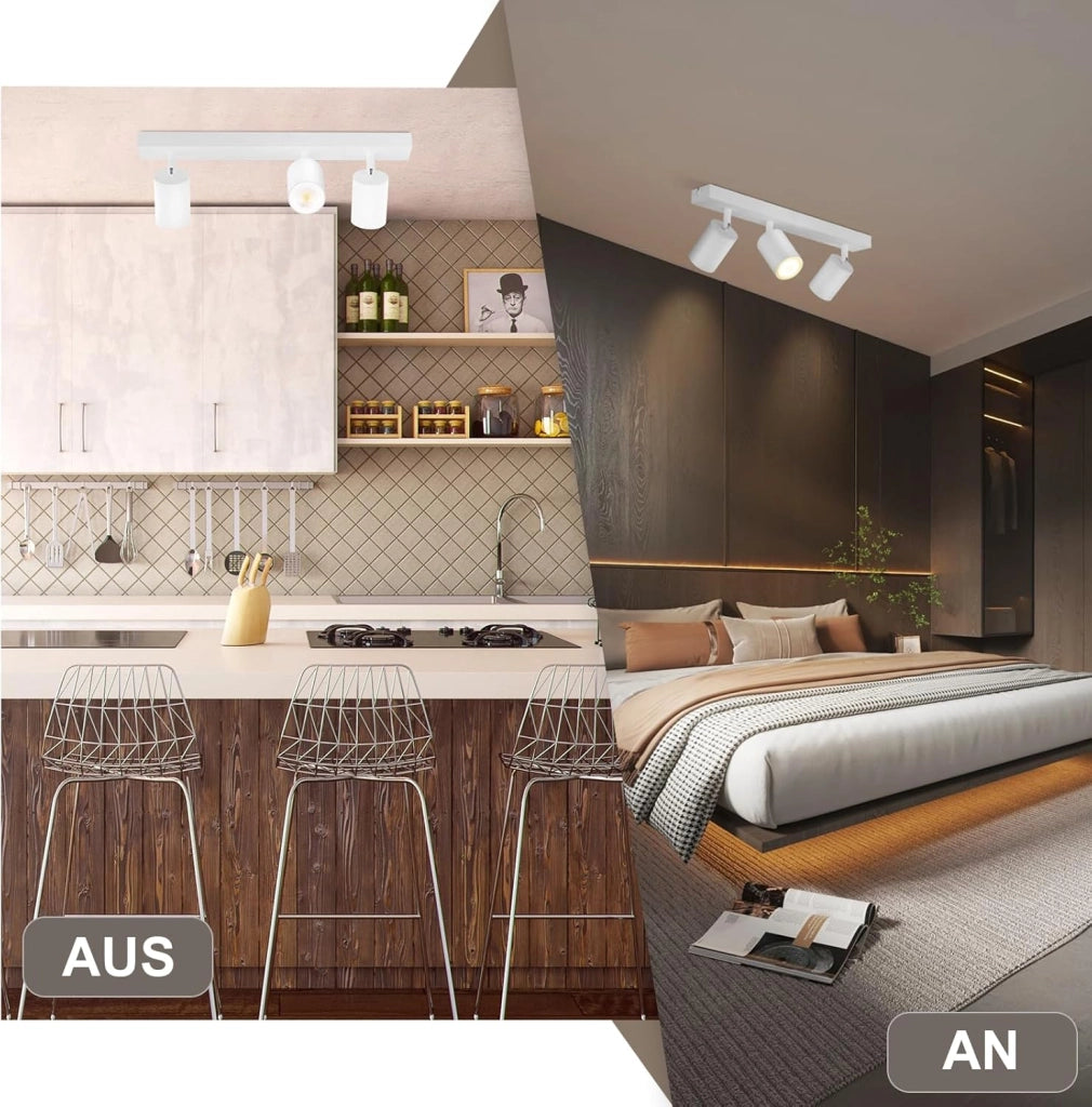 ZMH Faretto da soffitto bianchi 3 luci GU10 girevoli 350° moderne industriali anche parete per soggiorno ingresso