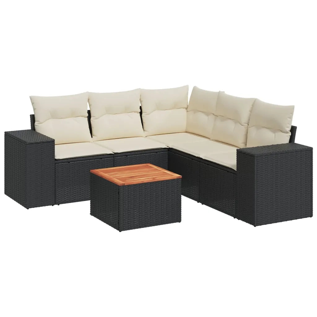 Set Divano da Giardino 6 pz con Cuscini Nero in Polyrattan 3225440