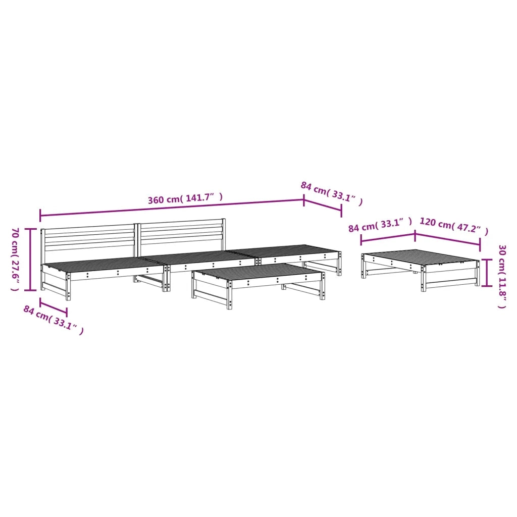 Set Salotto da Giardino 5 pz Grigio in Legno Massello di Pino 3186601