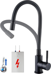 Lavatrice a bassa pressione per boiler: Lavatrice a bassa pressione nera con 360° rotazione e fuoriuscita flessibile - lavandino con 3 connessioni e alta fuoriuscita