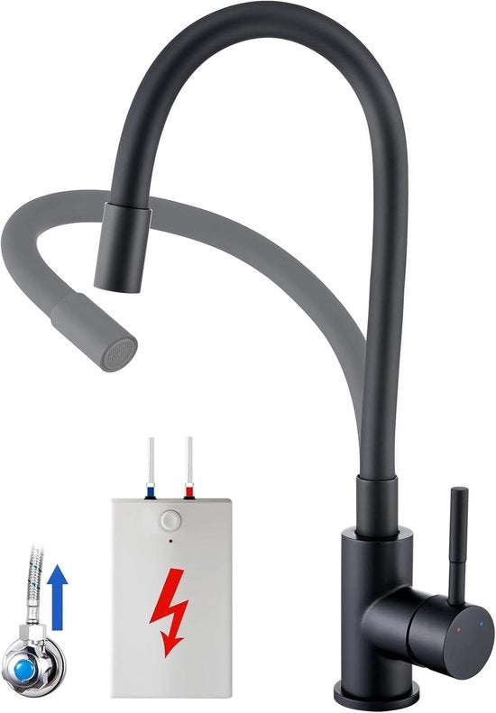 Lavatrice a bassa pressione per boiler: Lavatrice a bassa pressione nera con 360° rotazione e fuoriuscita flessibile - lavandino con 3 connessioni e alta fuoriuscita