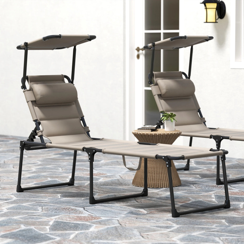 2 Lettini da Sole Pieghevoli con Schienale e Parasole Regolabile ¨C zephmum ¨C Kaki